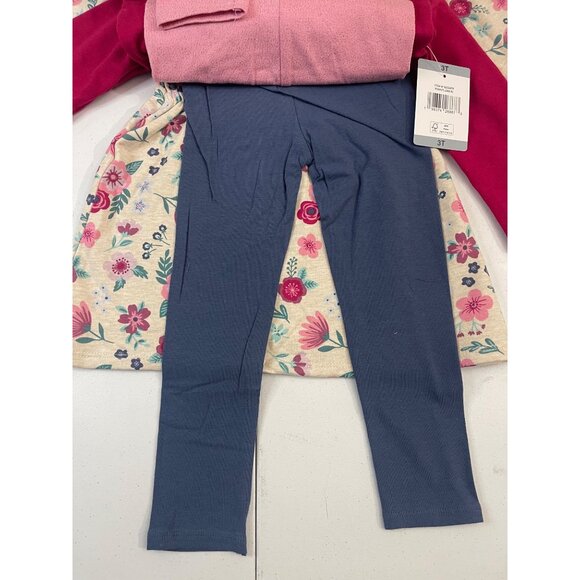 Koala Kids 4-Piece Girls 3T Set: Floral Dress Pink & Blue Leggings Red Tunic NWT - Picture 4 of 9